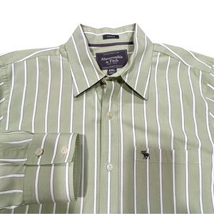 Abercrombie & Fitch Shirt Mens Muscle XXL Lime Green White Striped Button Up
